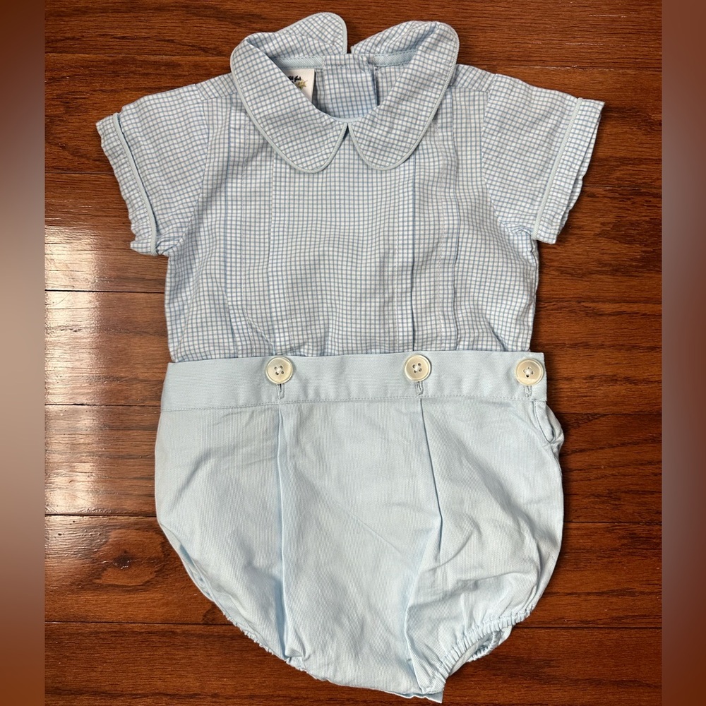 Light Blue Gingham Baby Romper
